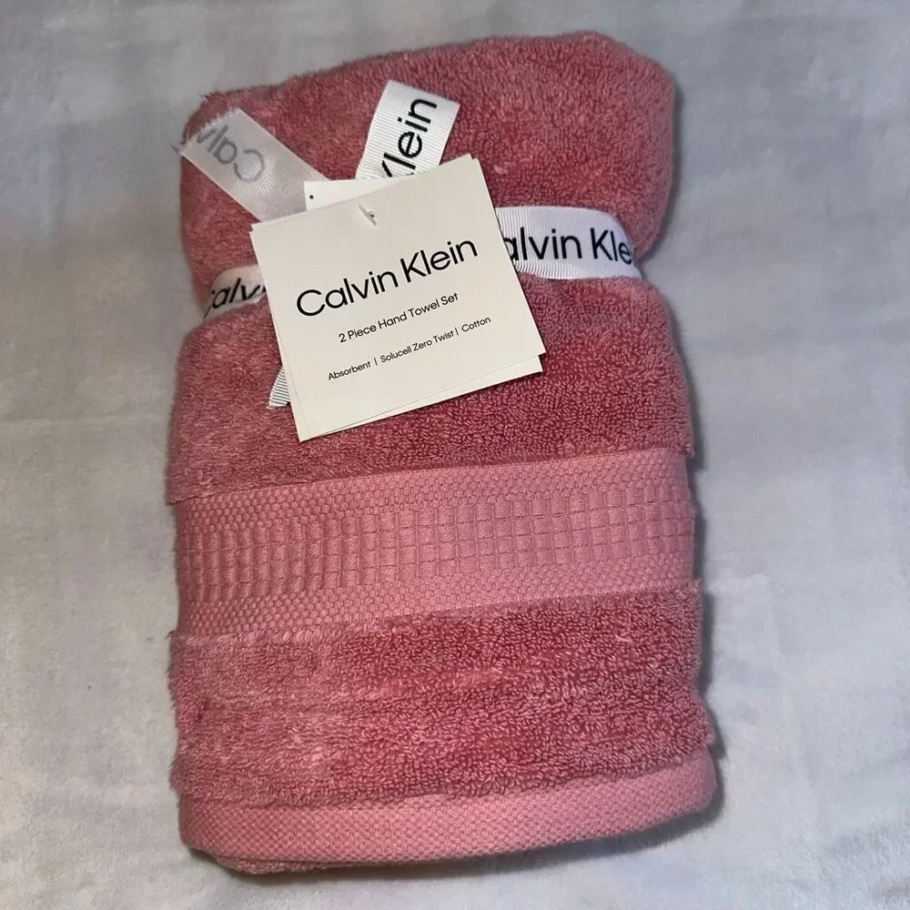 Calvin Klein Hand Towels Set of 2 Dusty Rose Pink 16x30” NWT